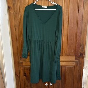 Nemidor Women’s Forest Green Long Sleeve V Neck Midi Casual Dress Size 1XL